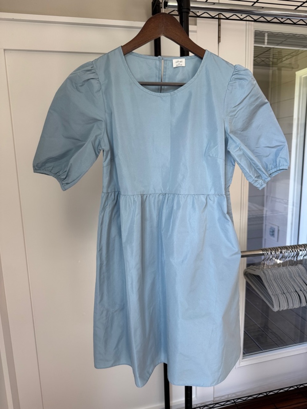 Wilfred Light Blue Puff-Sleeve Mini Dress